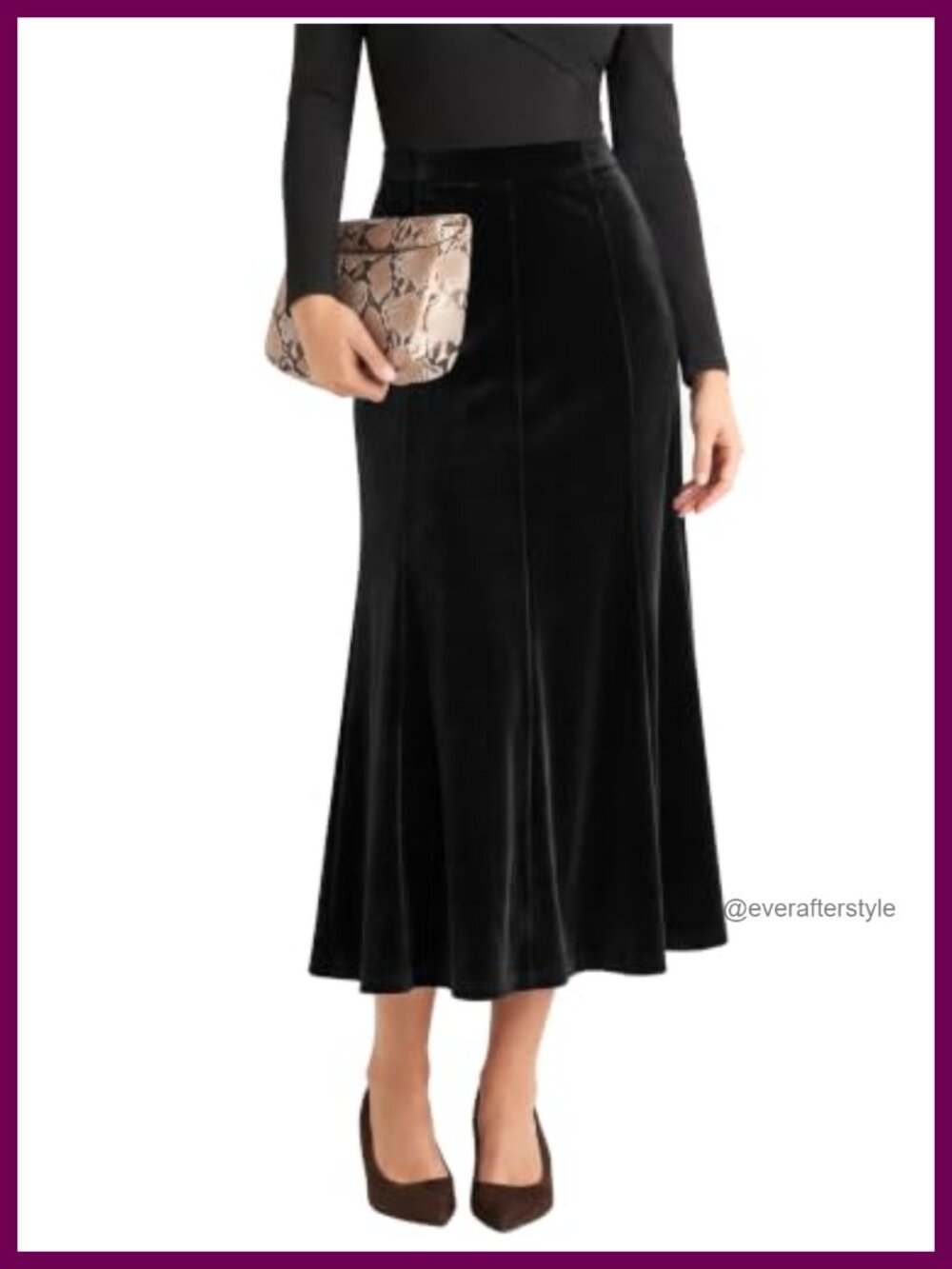 Women's Velvet A-Line Midi Skirt High-Waisted Stretch Fall Winter Office Party